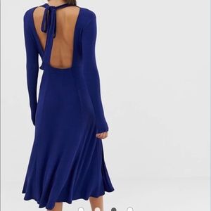 Blue Long Sleeve Halter Cocktail Dress